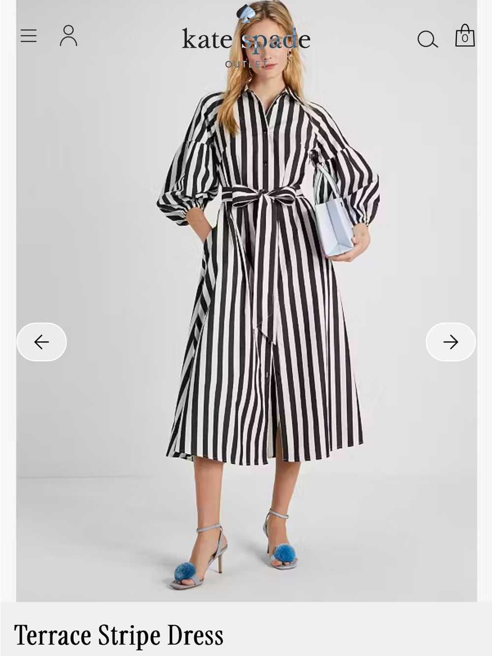Kate Spade Terrace Striped Tie-Waist Midi Dress Size XS - Picture 2 of 6